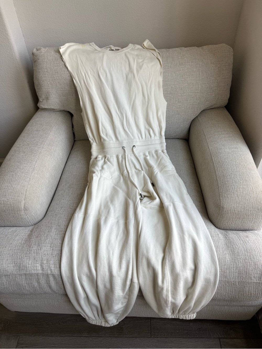 Free People Sleeveless Cream Drawstring Jumpsuit